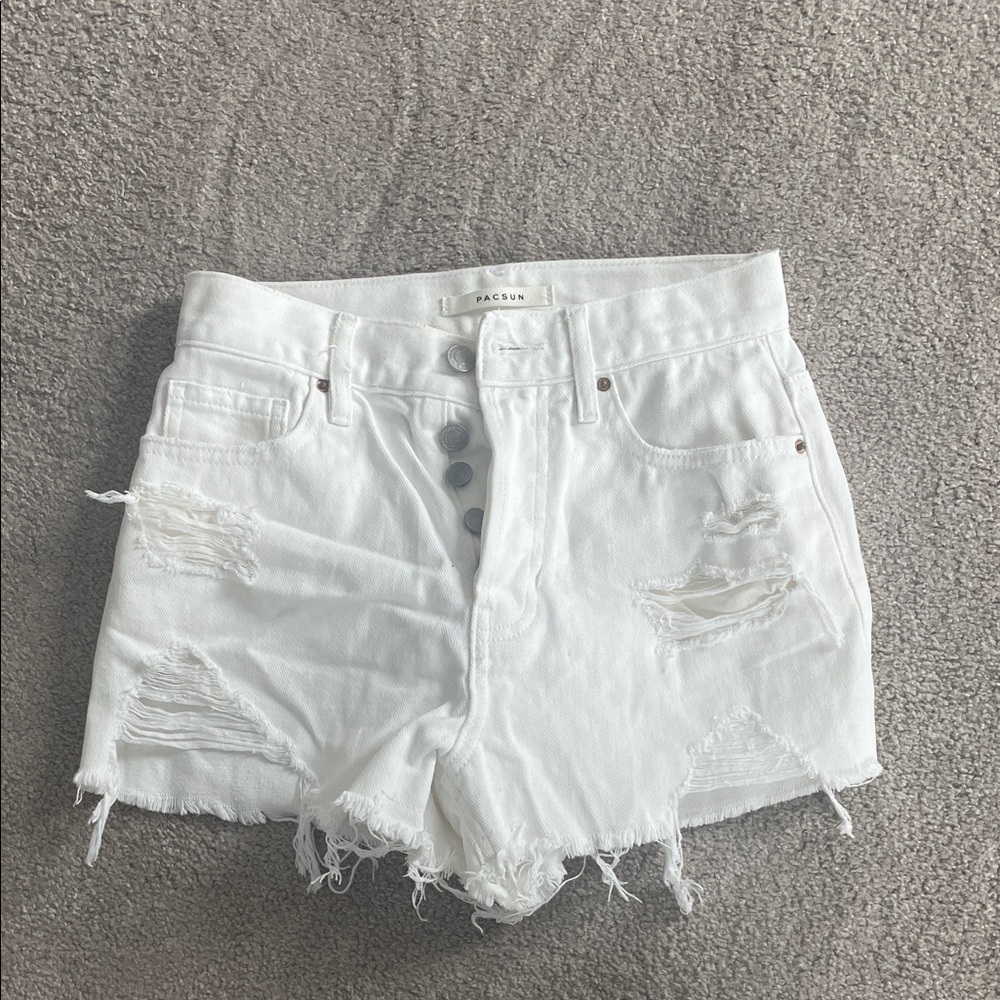 PacSun High Waist White Distressed Shorts